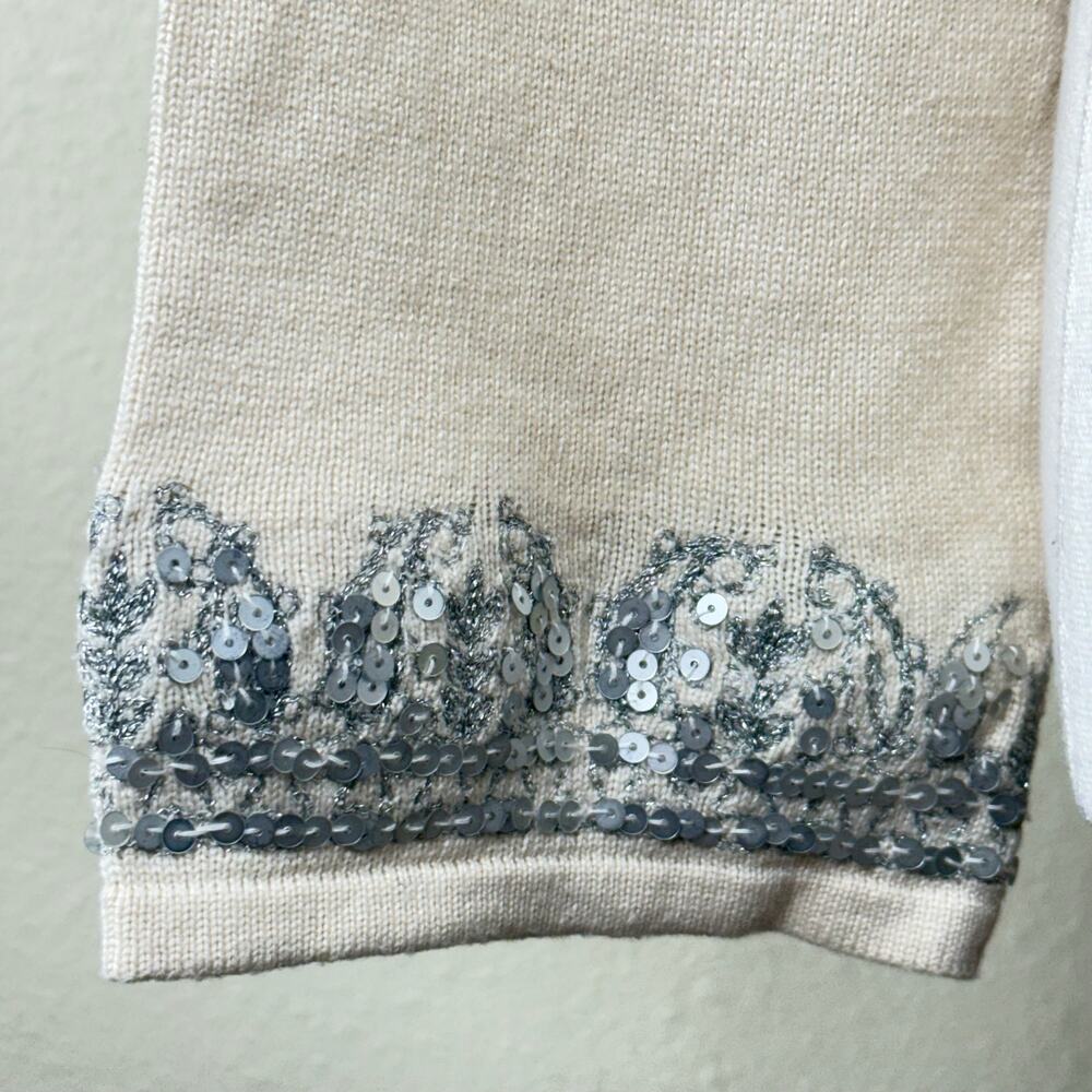 Y2k Silk Cashmere Embroidered Sequin Tie Front Cardigan Coquette Dolly Fairy S - Picture 3 of 9